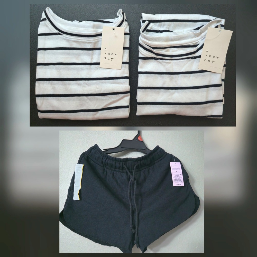 3pc Bundle A New Day Striped Muscle Tanks & Wild Fable Black Shorts XS S NWT